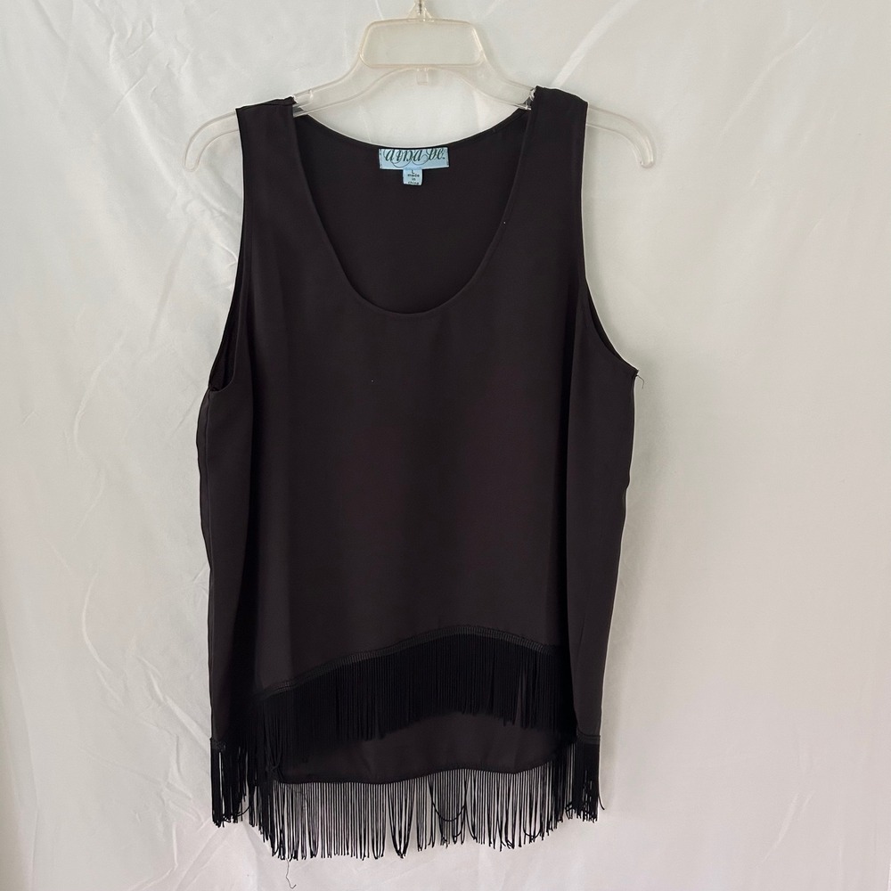 Donna De‎ Black Sleeveless Fringe Tank Top Women's Size L